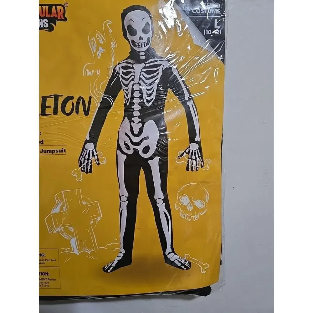 Skeleton Jumpsuit Costume Child Large 10-12 Halloween Cosplay